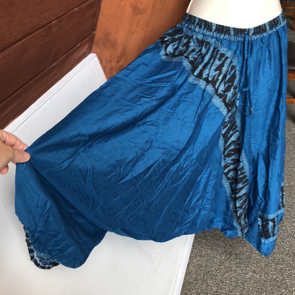 Harem Pants, Yoga Pants, Aladdin Pants,Thai Pants, Egyptian print, blue rayon - Picture 2 of 4